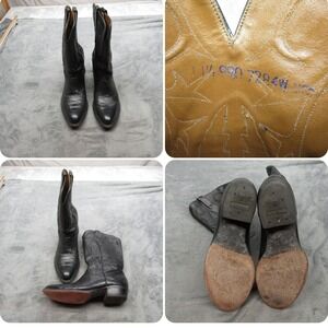 Cowtown Western Boots Mens 11.5 Black Leather Cowboy Almond Toe‎ Pull-On VTG 90s